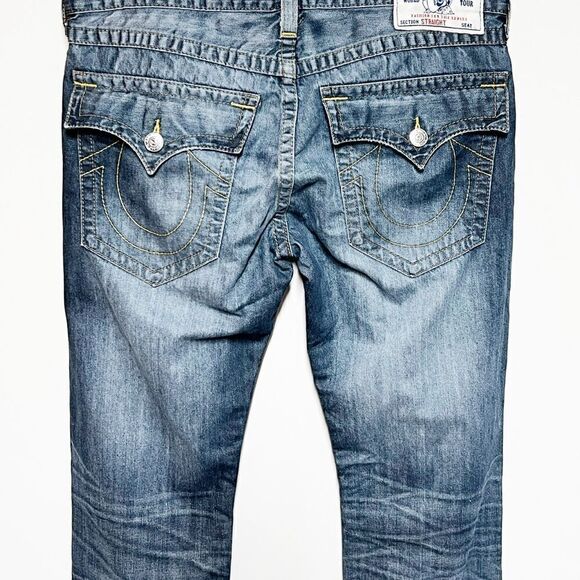 True Religion Mens Straight Leg Vintage Distressed Flap Pocket Jeans Sz 34/34 - Picture 6 of 8